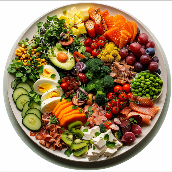 A plate with fresh vegetables and a simple meal