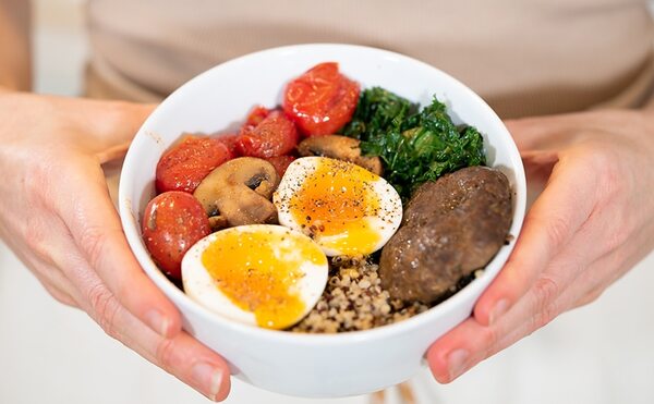 A balanced bowl with vegetables and grains